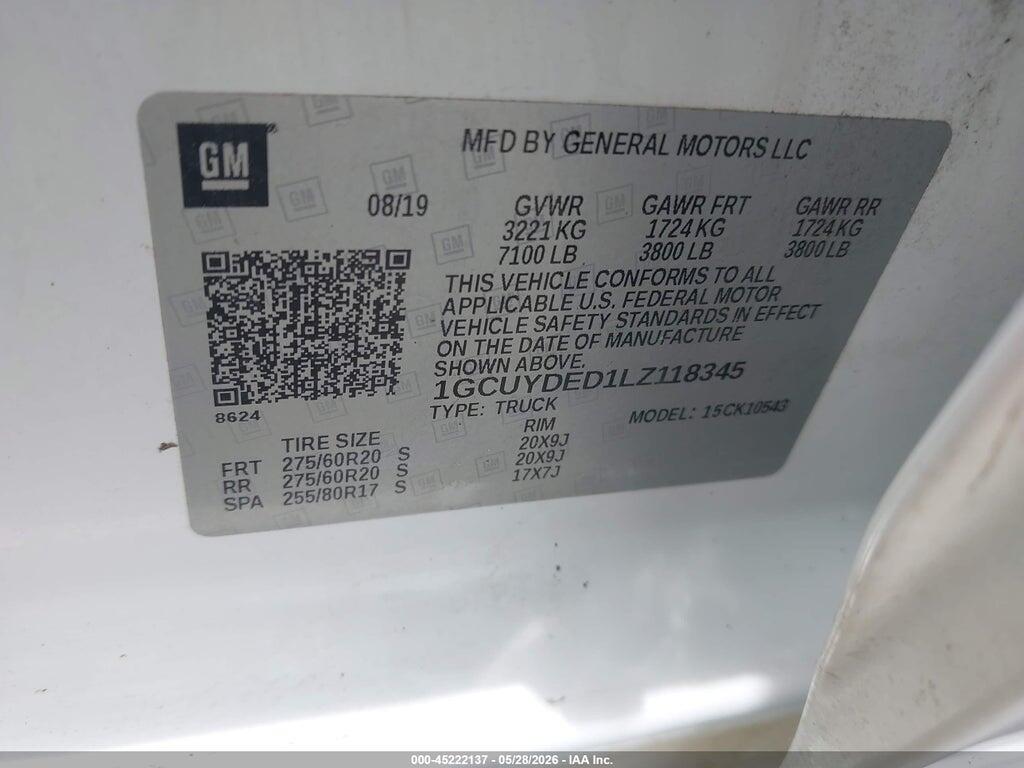 1GCUYDED1LZ118345 2020 CHEVROLET SILVERADO 1500 photo no. 9