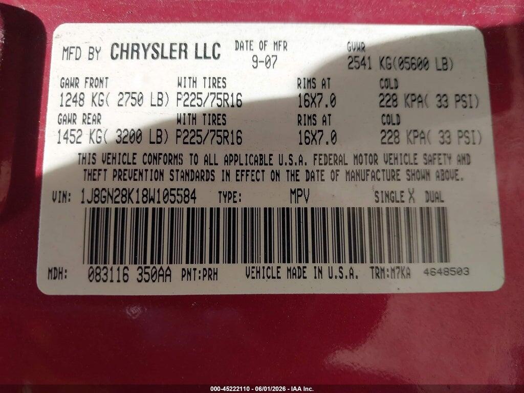 1J8GN28K18W105584 2008 JEEP LIBERTY photo no. 9