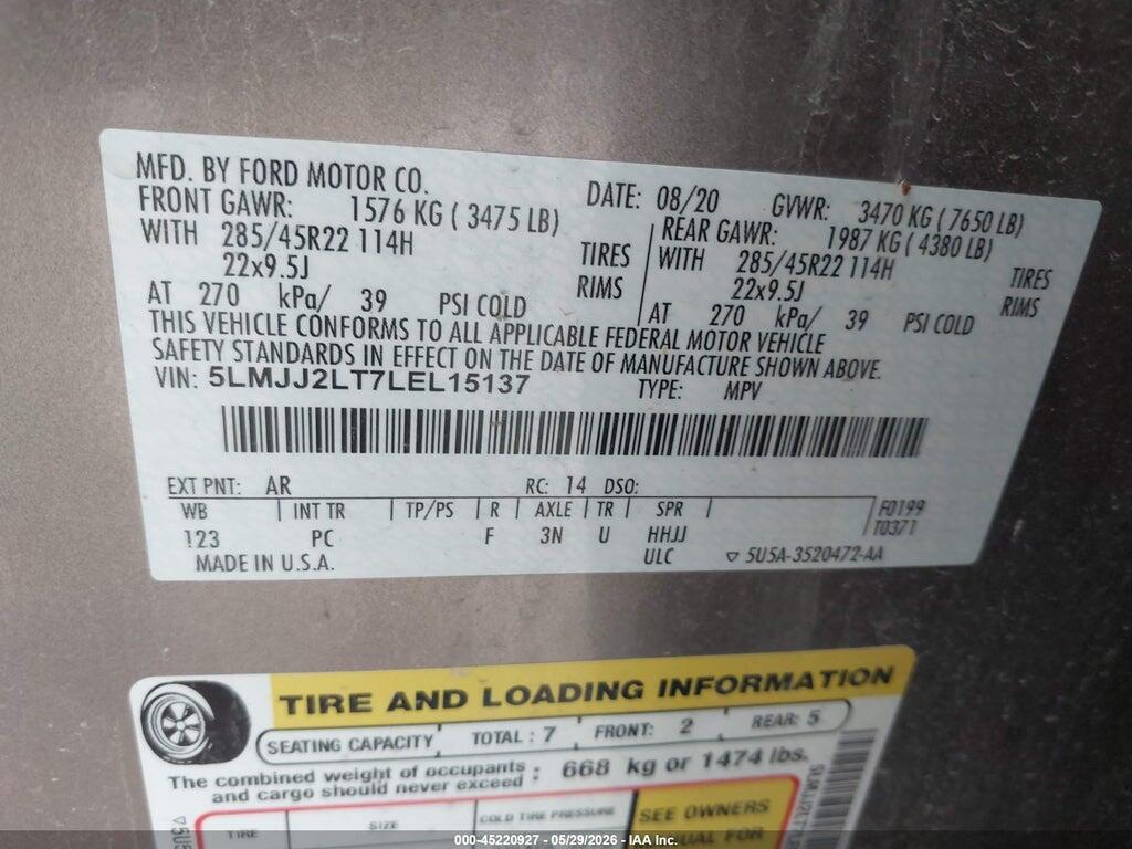 5LMJJ2LT7LEL15137 2020 LINCOLN NAVIGATOR photo no. 9