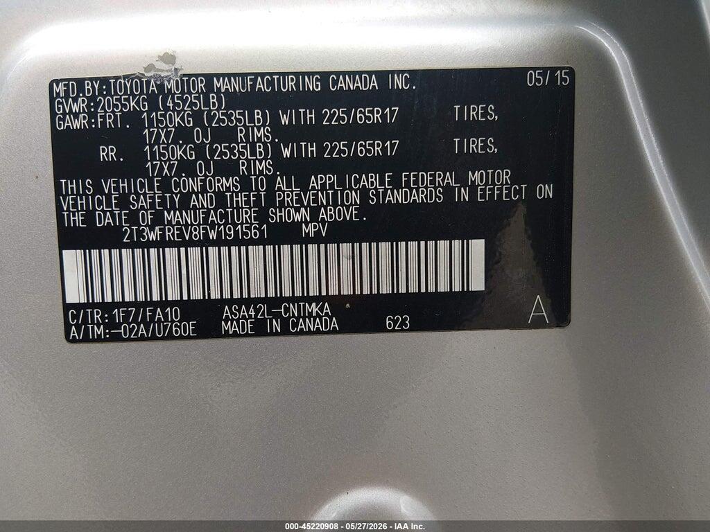 2T3WFREV8FW191561 2015 TOYOTA RAV4 photo no. 9
