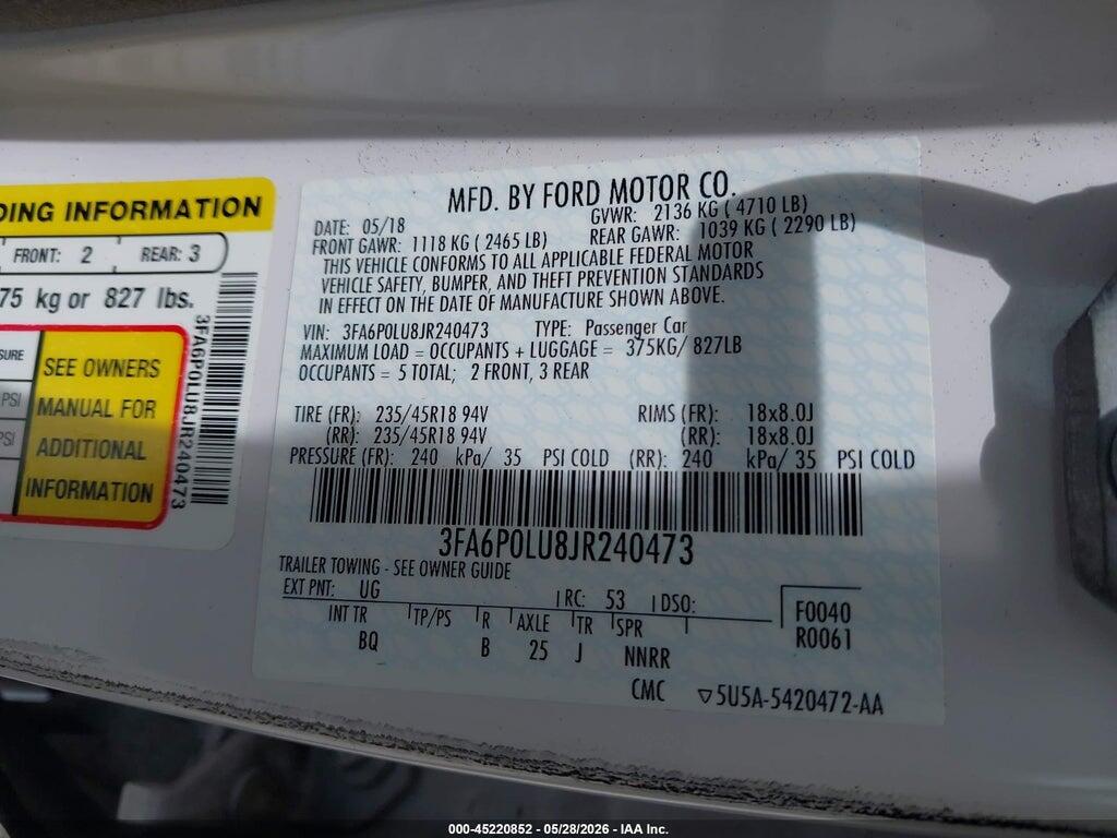 3FA6P0LU8JR240473 2018 FORD FUSION HYBRID photo no. 9