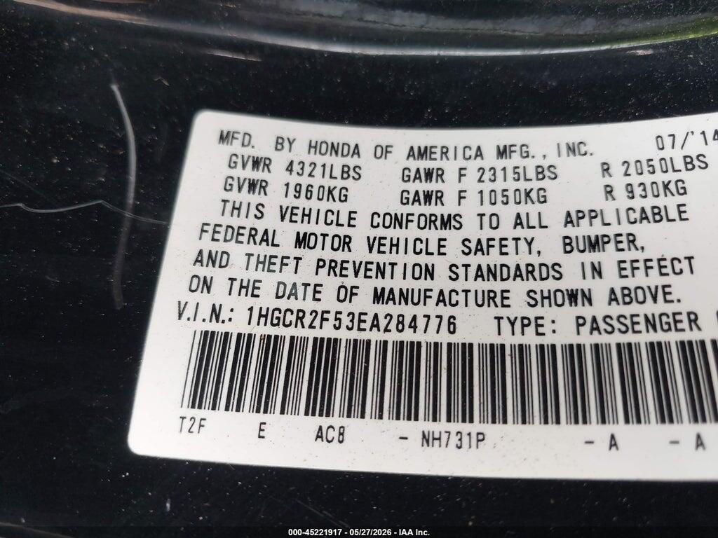 1HGCR2F53EA284776 2014 HONDA ACCORD photo no. 9