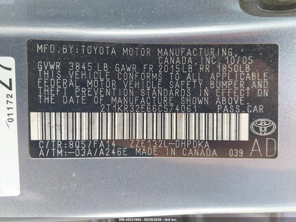 2T1KR32E66C574061 2006 TOYOTA MATRIX photo no. 9