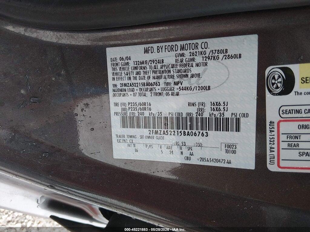 2FMZA52215BA06763 2005 FORD FREESTAR photo no. 9