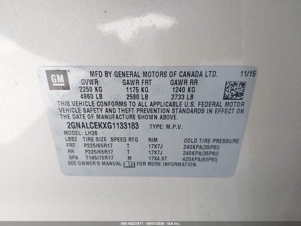 2GNALCEKXG1133183 2016 CHEVROLET EQUINOX photo no. 9
