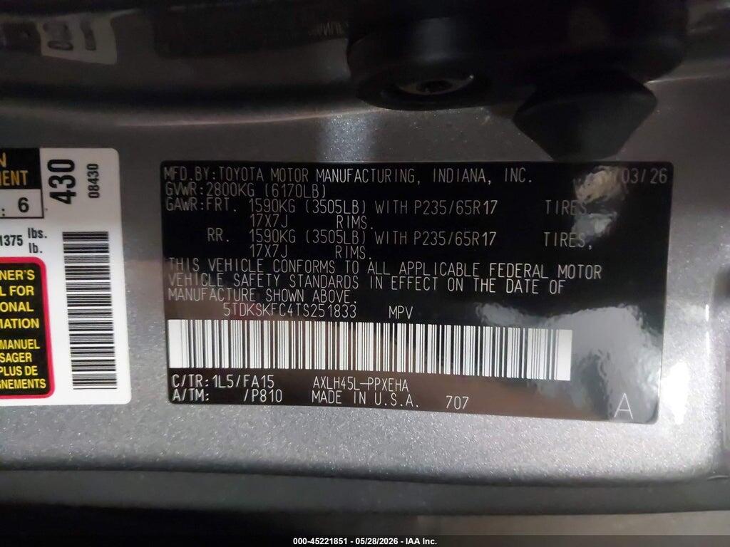 5TDKSKFC4TS251833 2026 TOYOTA SIENNA photo no. 9