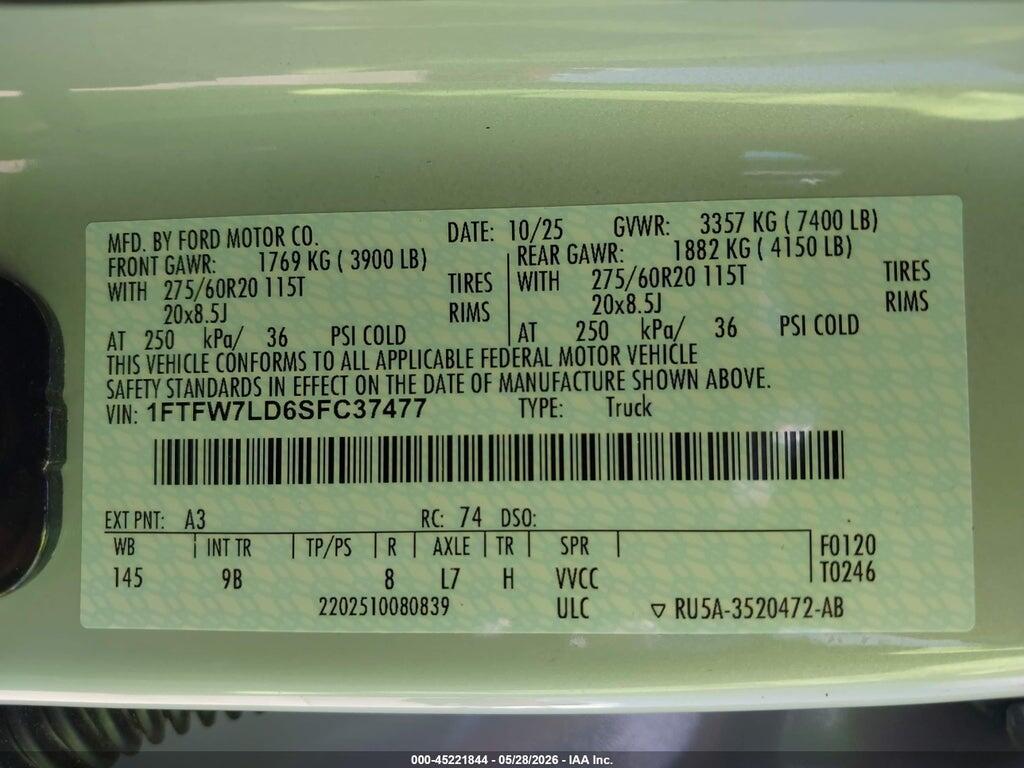1FTFW7LD6SFC37477 2025 FORD F-150 photo no. 9