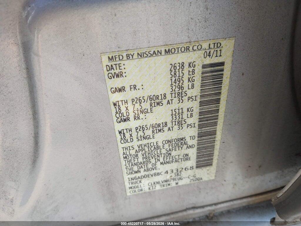 1N6AD0EV8BC433268 2011 NISSAN FRONTIER photo no. 9