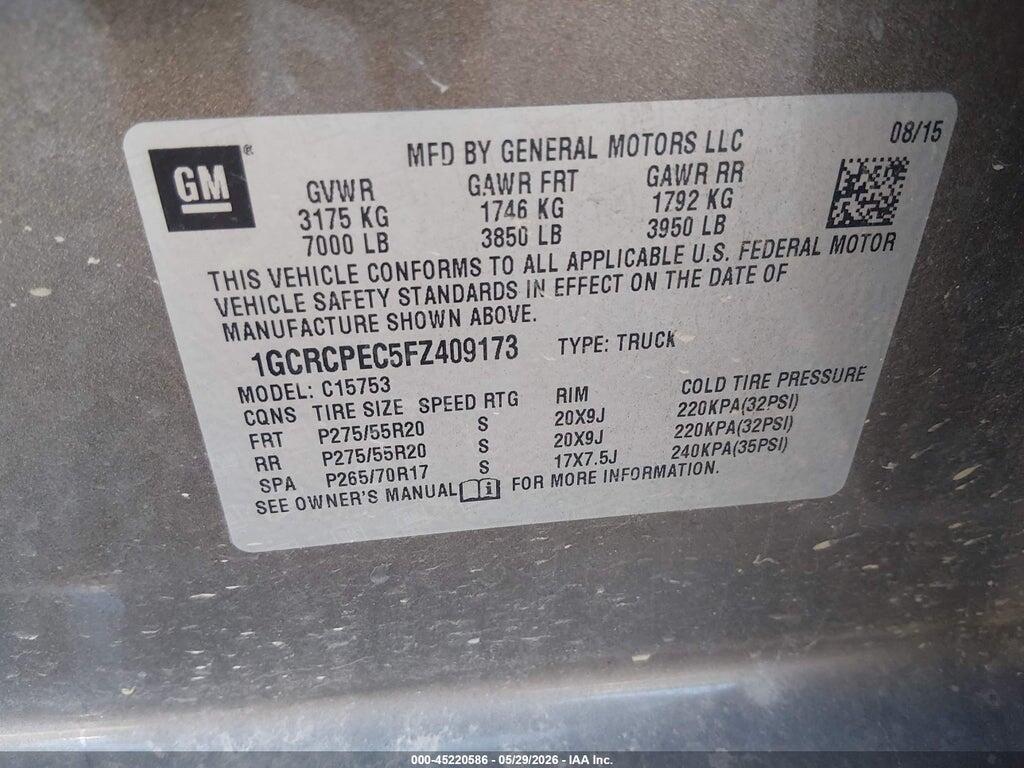 1GCRCPEC5FZ409173 2015 CHEVROLET SILVERADO 1500 photo no. 9