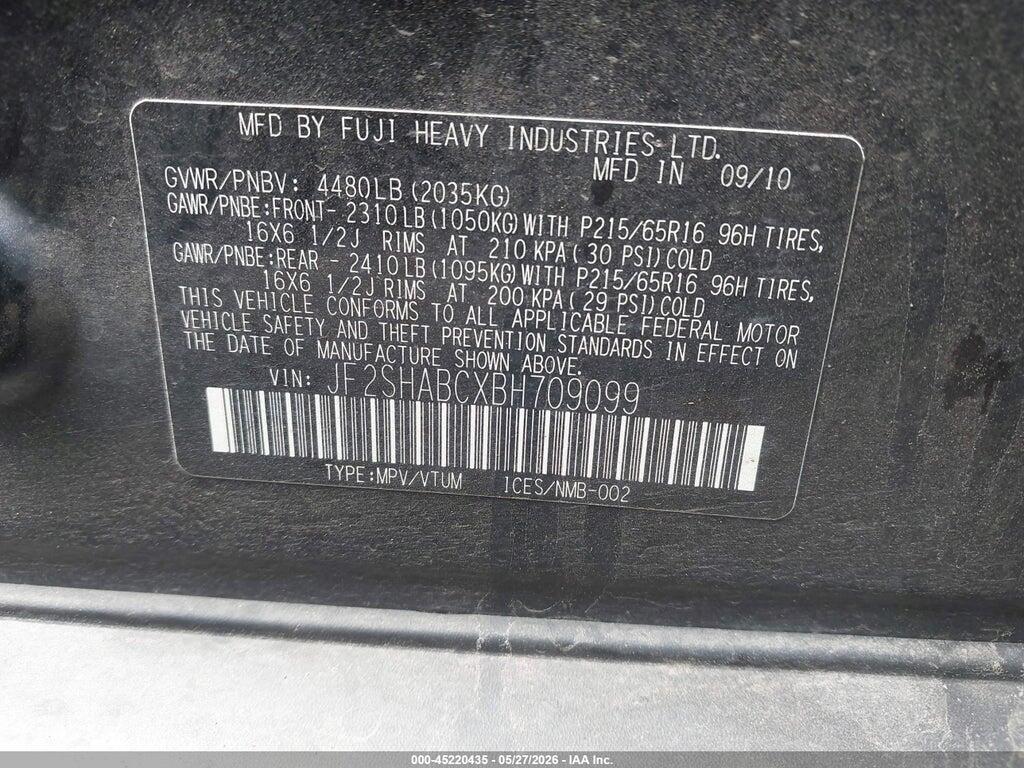JF2SHABCXBH709099 2011 SUBARU FORESTER photo no. 9