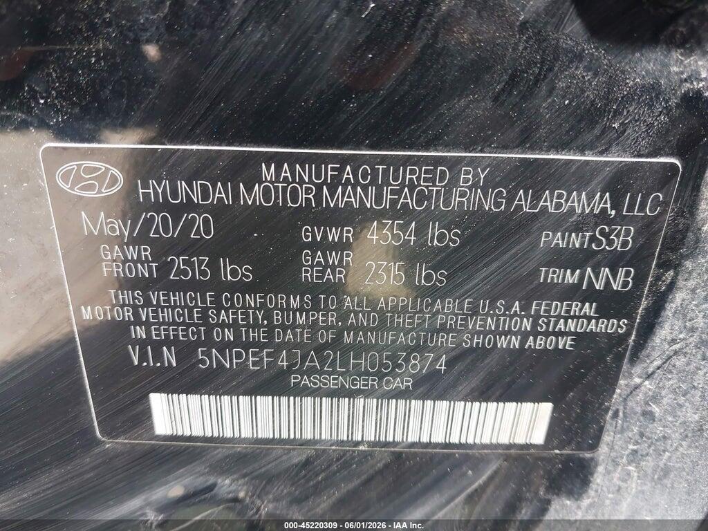 5NPEF4JA2LH053874 2020 HYUNDAI SONATA photo no. 9