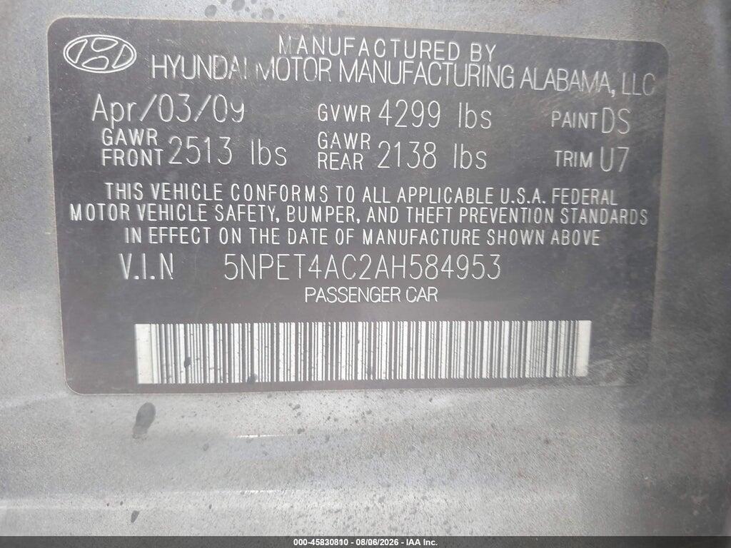 5NPET4AC2AH584953 2010 HYUNDAI SONATA photo no. 9