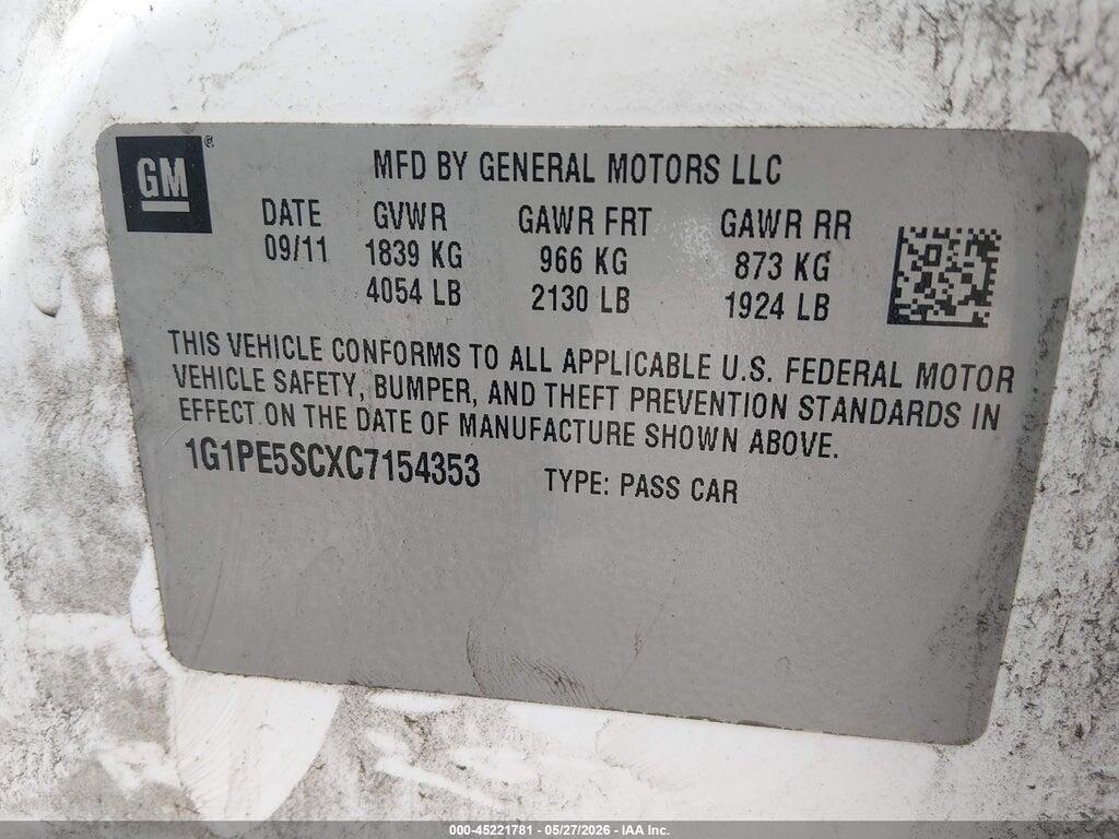 1G1PE5SCXC7154353 2012 CHEVROLET CRUZE photo no. 9
