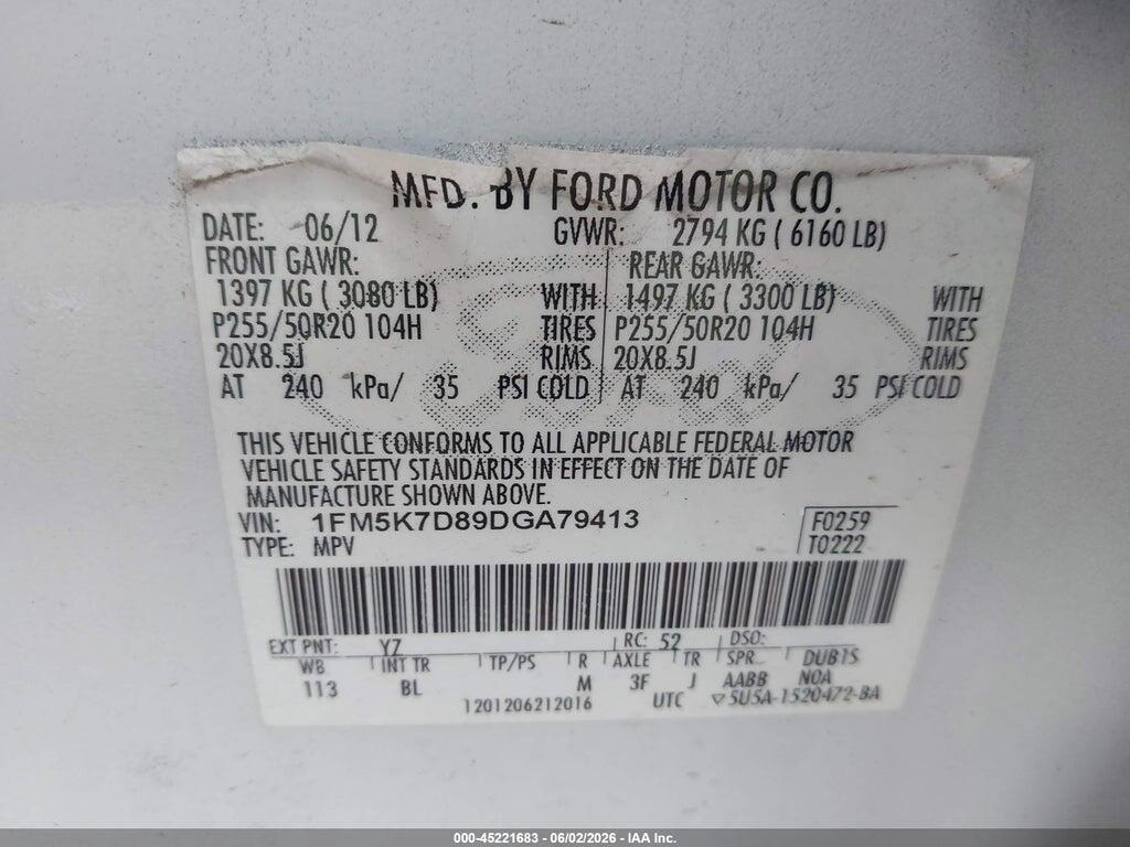 1FM5K7D89DGA79413 2013 FORD EXPLORER photo no. 9