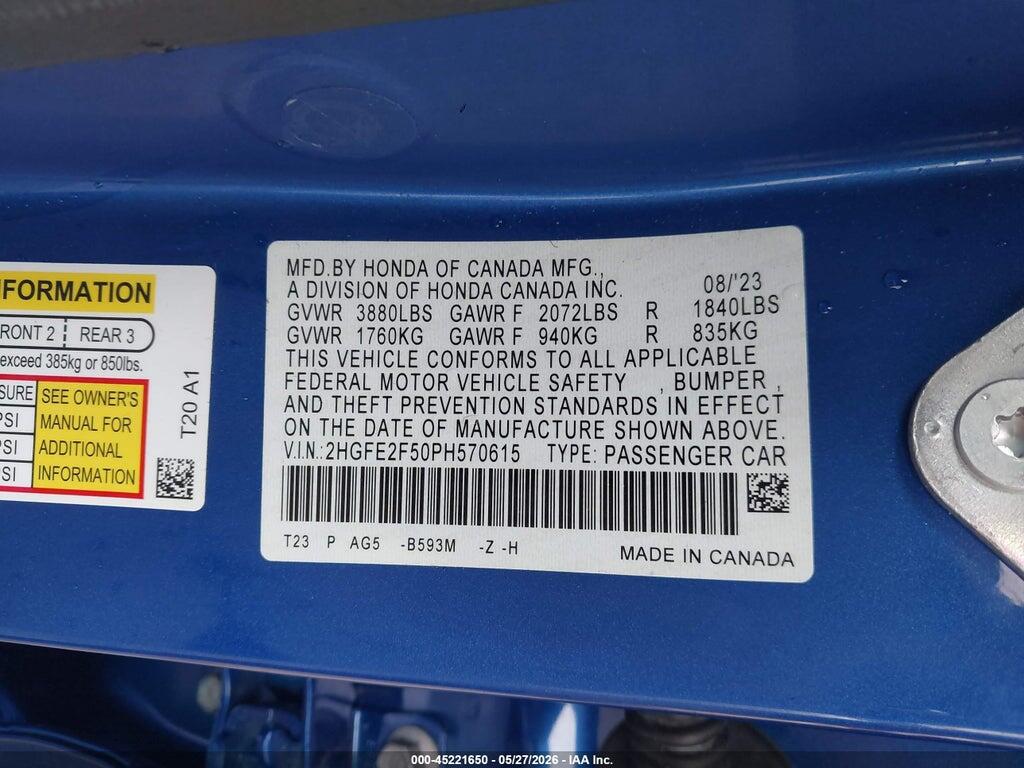 2HGFE2F50PH570615 2023 HONDA CIVIC photo no. 9