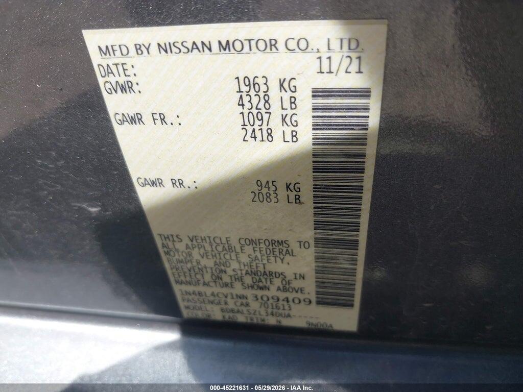 1N4BL4CV1NN309409 2022 NISSAN ALTIMA photo no. 9