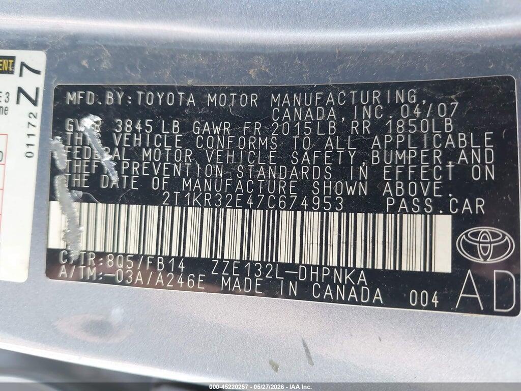 2T1KR32E47C674953 2007 TOYOTA MATRIX photo no. 9