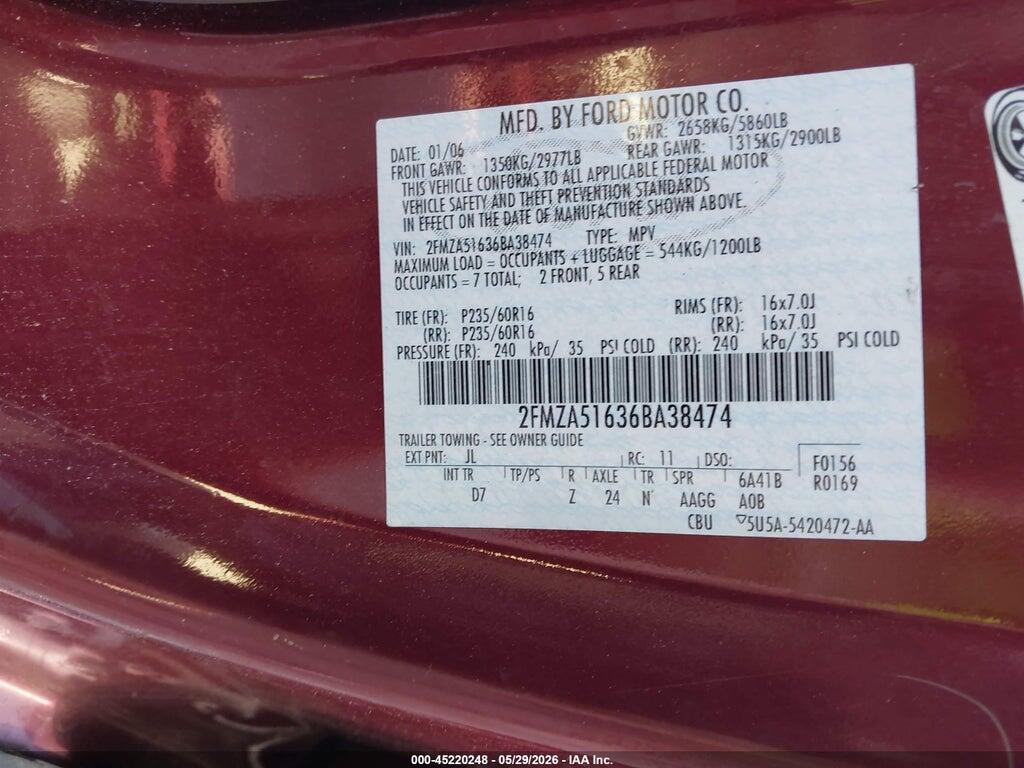 2FMZA51636BA38474 2006 FORD FREESTAR photo no. 9