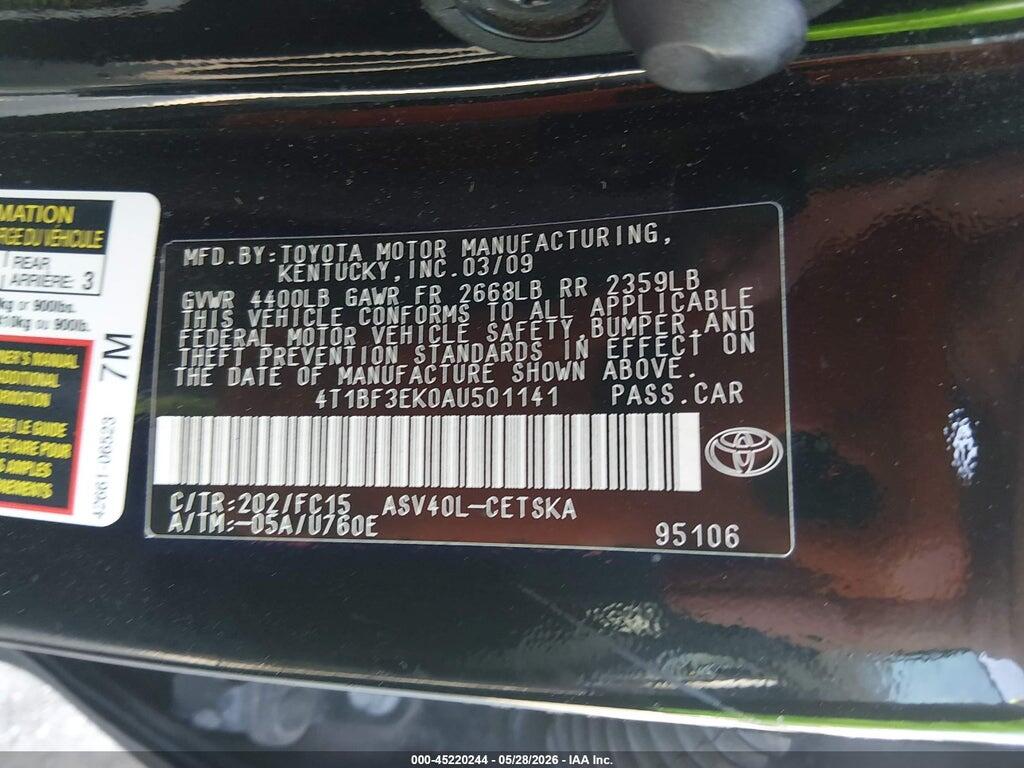 4T1BF3EK0AU501141 2010 TOYOTA CAMRY photo no. 9