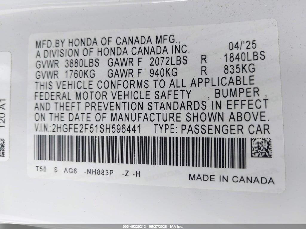2HGFE2F51SH596441 2025 HONDA CIVIC photo no. 9