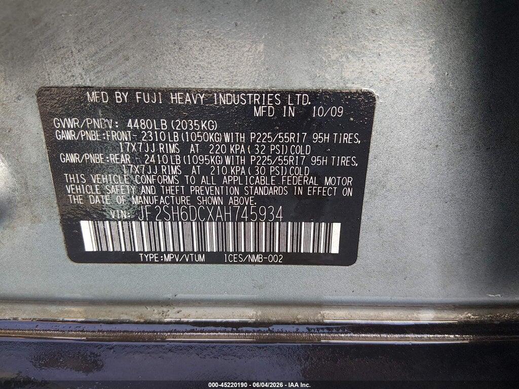 JF2SH6DCXAH745934 2010 SUBARU FORESTER photo no. 9