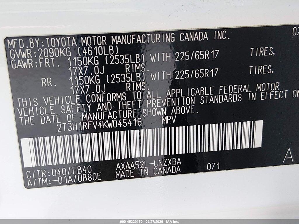 2T3H1RFV4KW045416 2019 TOYOTA RAV4 photo no. 9