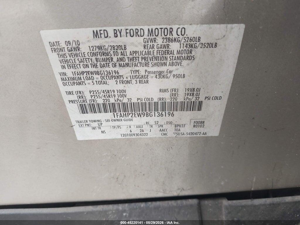 1FAHP2EW9BG136196 2011 FORD TAURUS photo no. 9