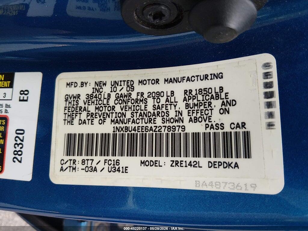 1NXBU4EE6AZ278979 2010 TOYOTA COROLLA photo no. 9