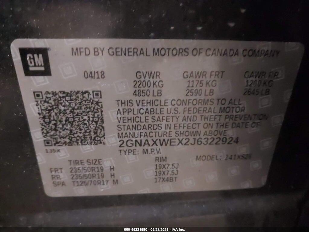 2GNAXWEX2J6322924 2018 CHEVROLET EQUINOX photo no. 9
