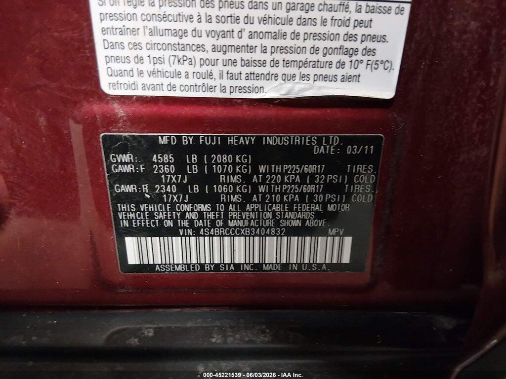4S4BRCCCXB3404832 2011 SUBARU OUTBACK photo no. 9