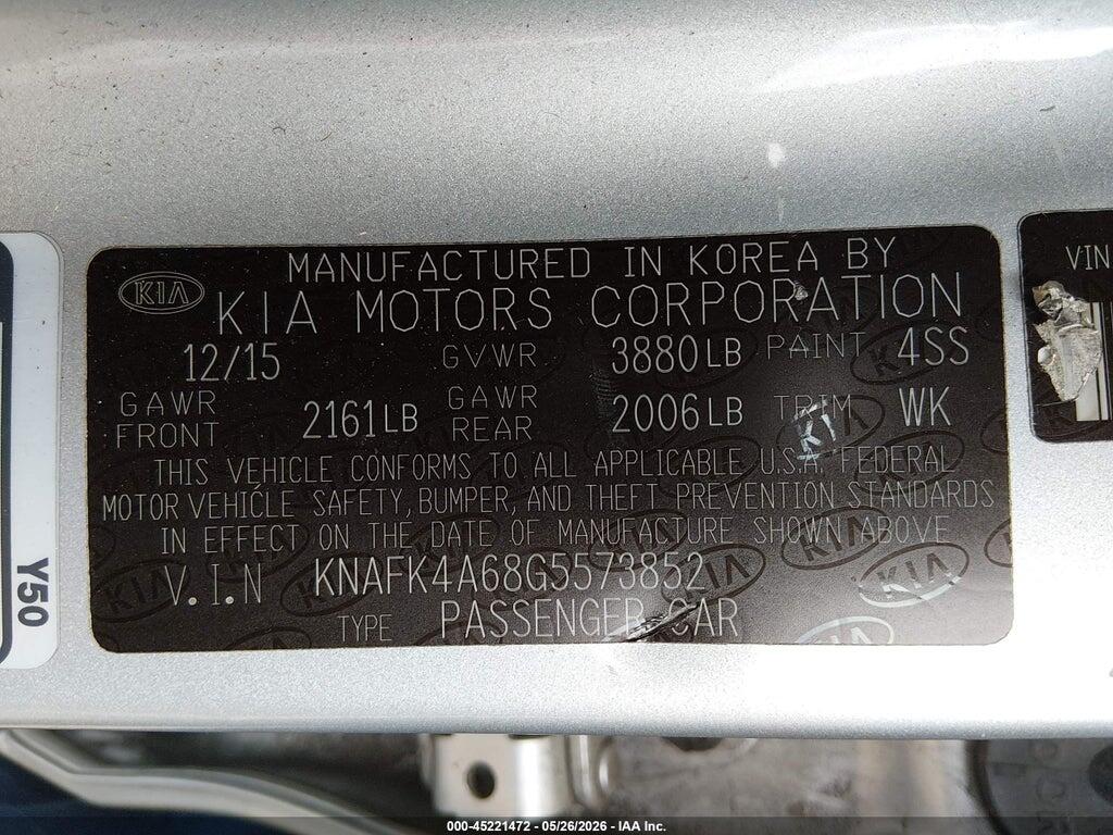 KNAFK4A68G5573852 2016 KIA FORTE photo no. 9