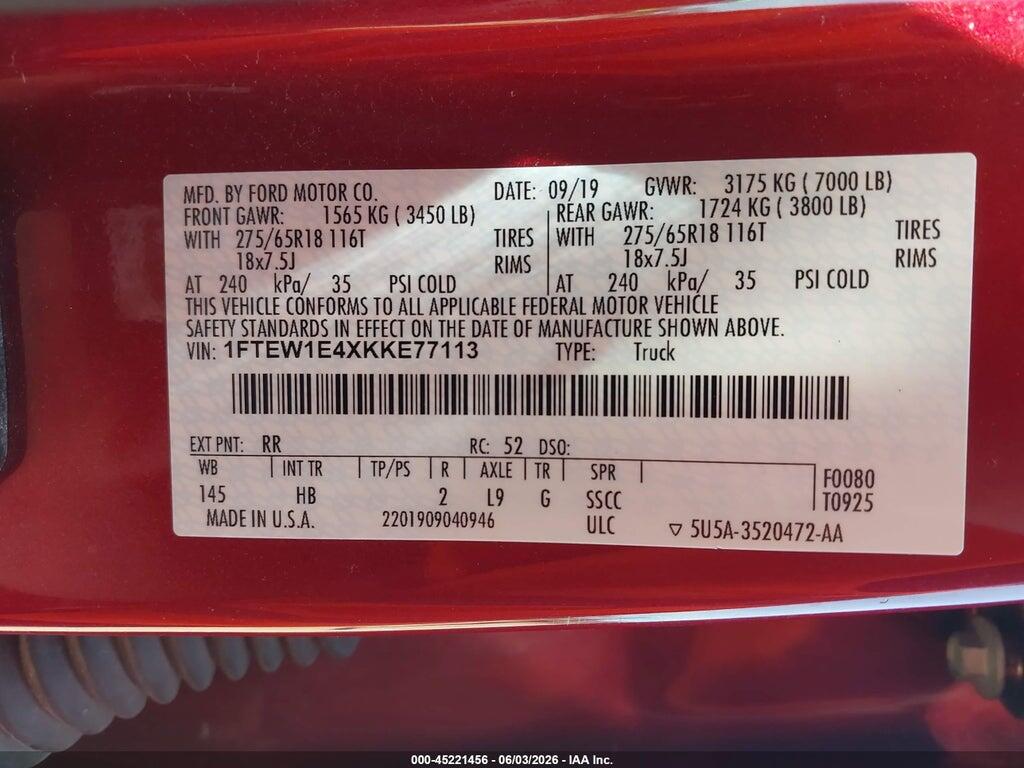 1FTEW1E4XKKE77113 2019 FORD F-150 photo no. 9