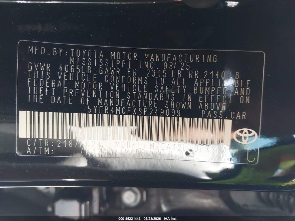 5YFB4MCEXSP249099 2025 TOYOTA COROLLA photo no. 9