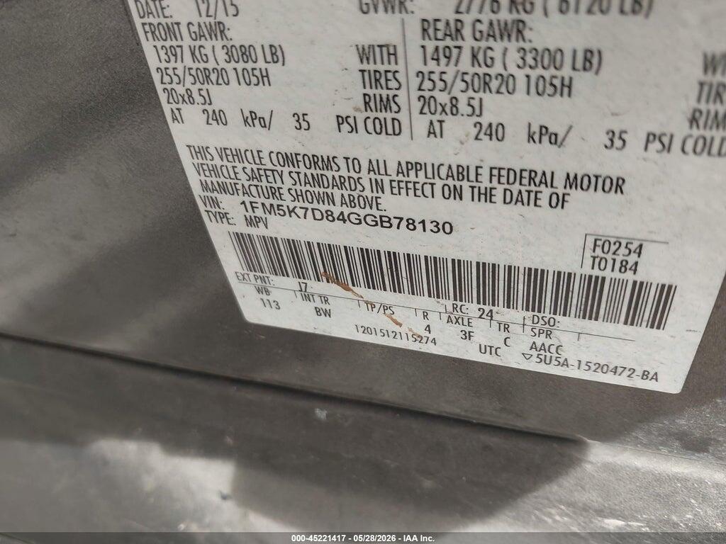 1FM5K7D84GGB78130 2016 FORD EXPLORER photo no. 9
