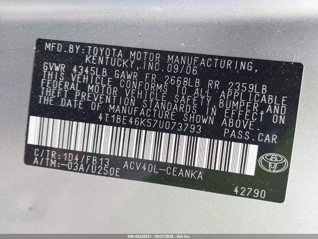 4T1BE46K57U073793 2007 TOYOTA CAMRY photo no. 9