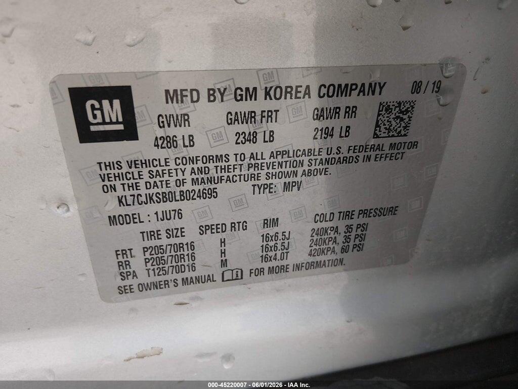 KL7CJKSB0LB024695 2020 CHEVROLET TRAX photo no. 9