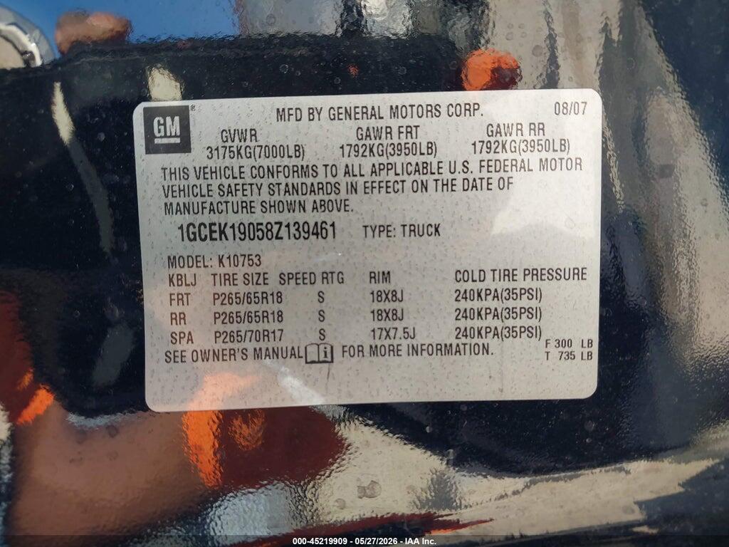 1GCEK19058Z139461 2008 CHEVROLET SILVERADO 1500 photo no. 9