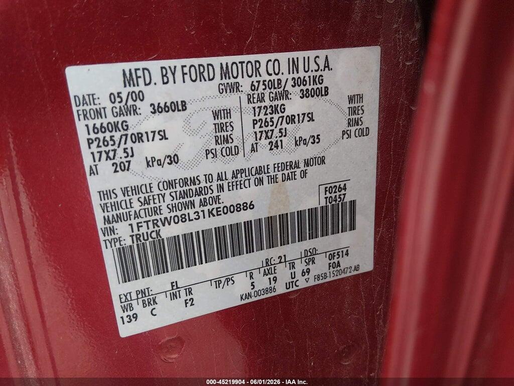 1FTRW08L31KE00886 2001 FORD F-150 photo no. 9