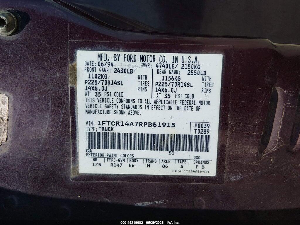 1FTCR14A7RPB61915 1994 FORD RANGER photo no. 9