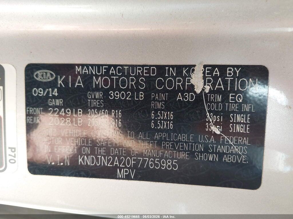 KNDJN2A20F7765985 2015 KIA SOUL photo no. 9