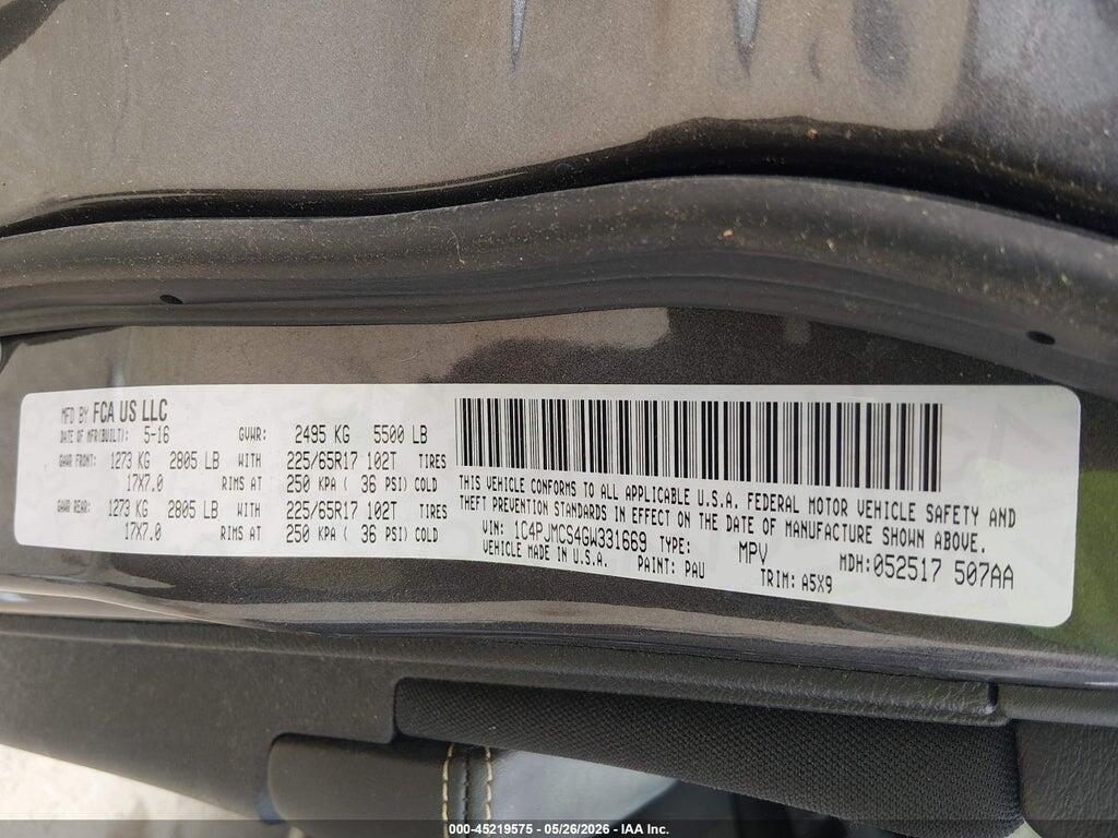 1C4PJMCS4GW331669 2016 JEEP CHEROKEE photo no. 9