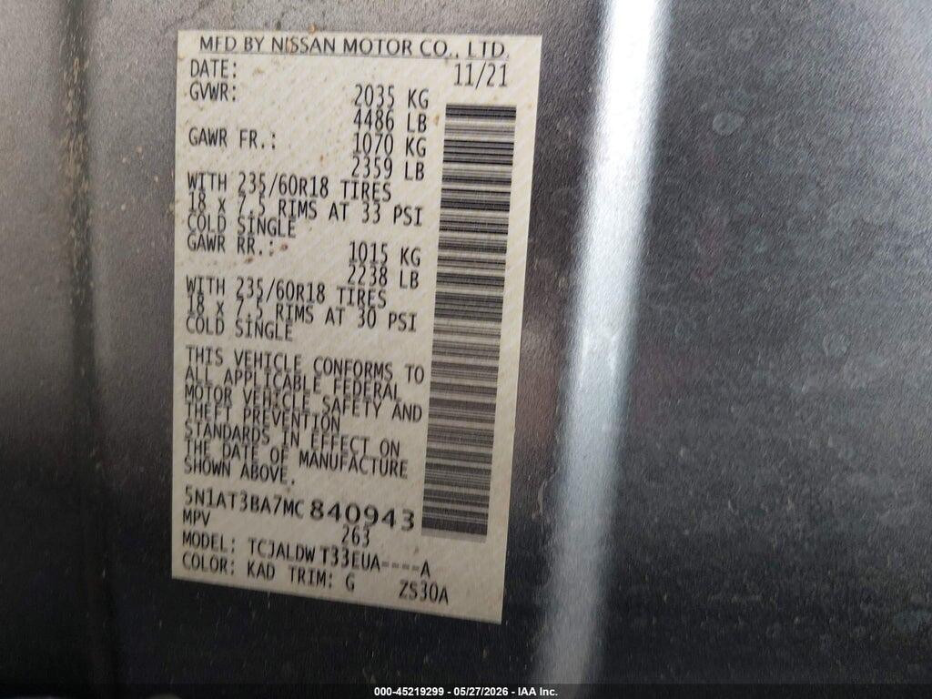 5N1AT3BA7MC840943 2021 NISSAN ROGUE photo no. 9