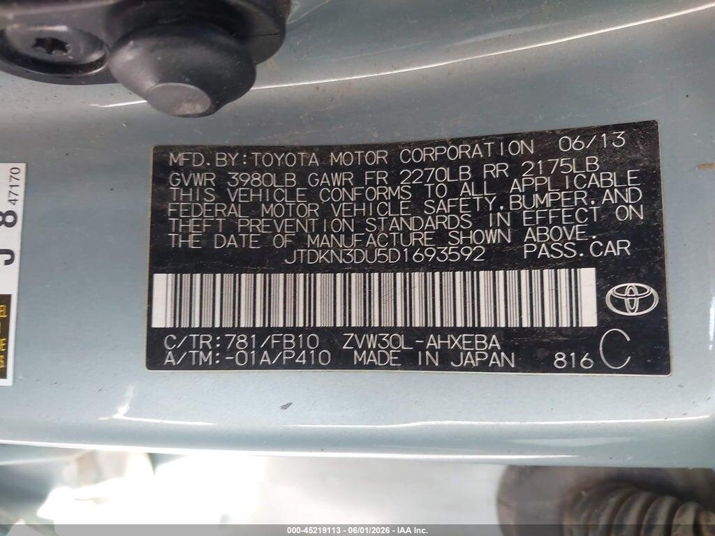 JTDKN3DU5D1693592 2013 TOYOTA PRIUS photo no. 9