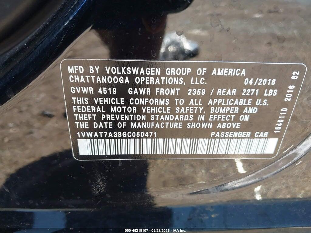 1VWAT7A38GC050471 2016 VOLKSWAGEN PASSAT photo no. 9