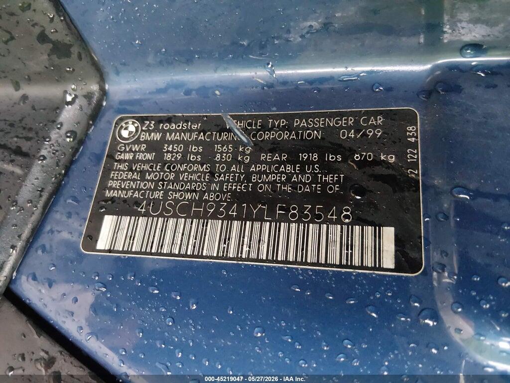 4USCH9341YLF83548 2000 BMW Z3 photo no. 9