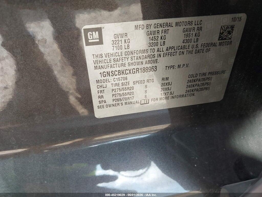 1GNSCBKCXGR188963 2016 CHEVROLET TAHOE photo no. 9