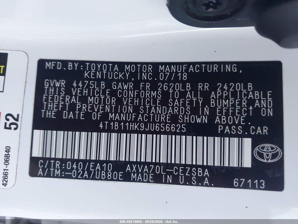 4T1B11HK9JU656625 2018 TOYOTA CAMRY photo no. 9