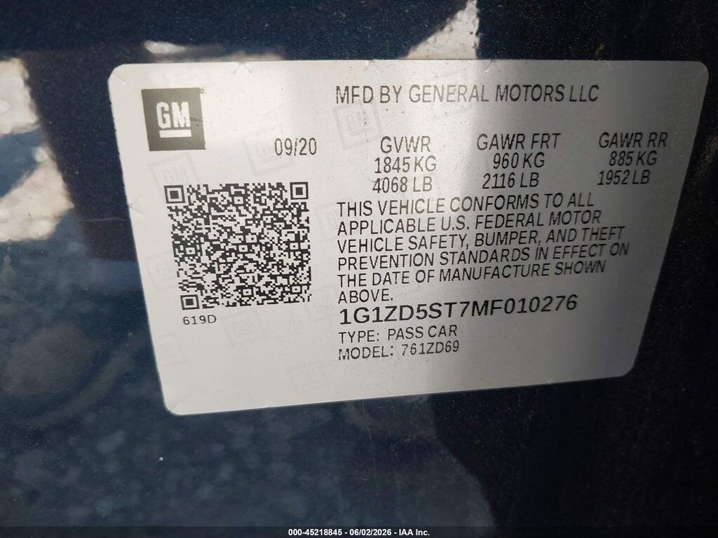 1G1ZD5ST7MF010276 2021 CHEVROLET MALIBU photo no. 9