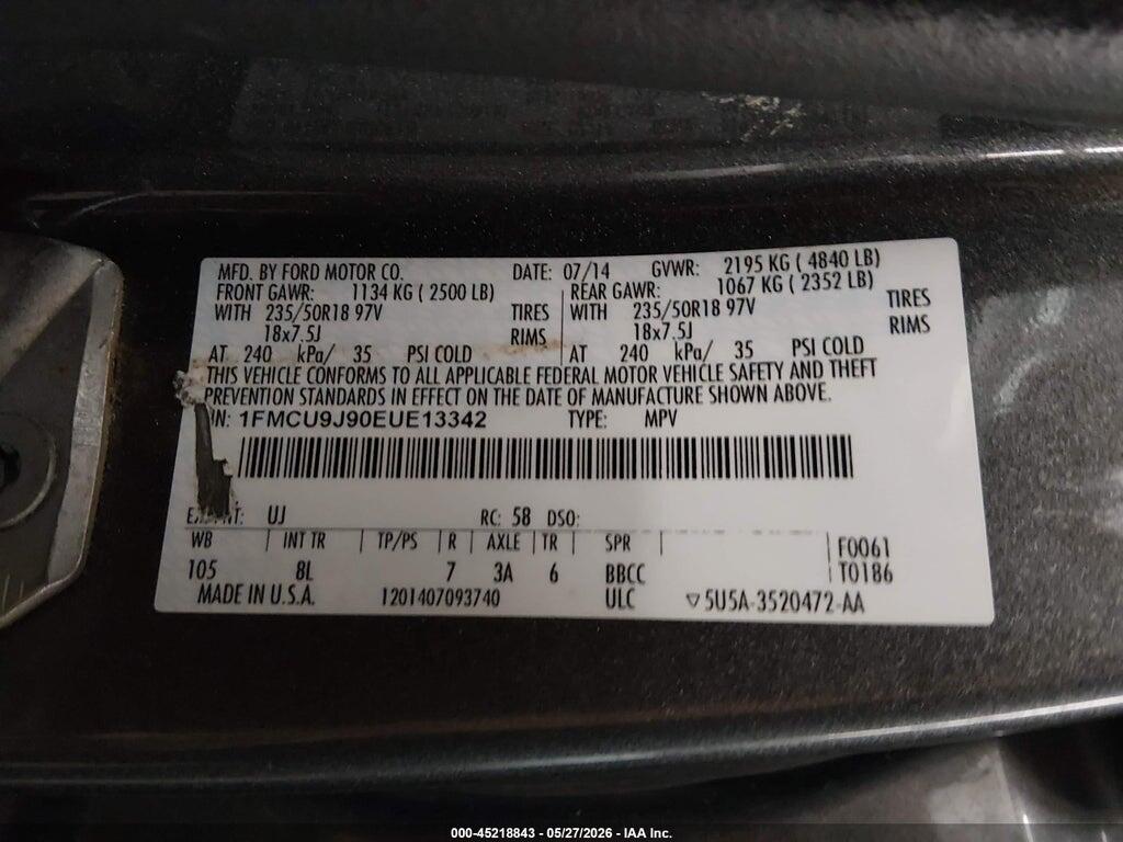 1FMCU9J90EUE13342 2014 FORD ESCAPE photo no. 9