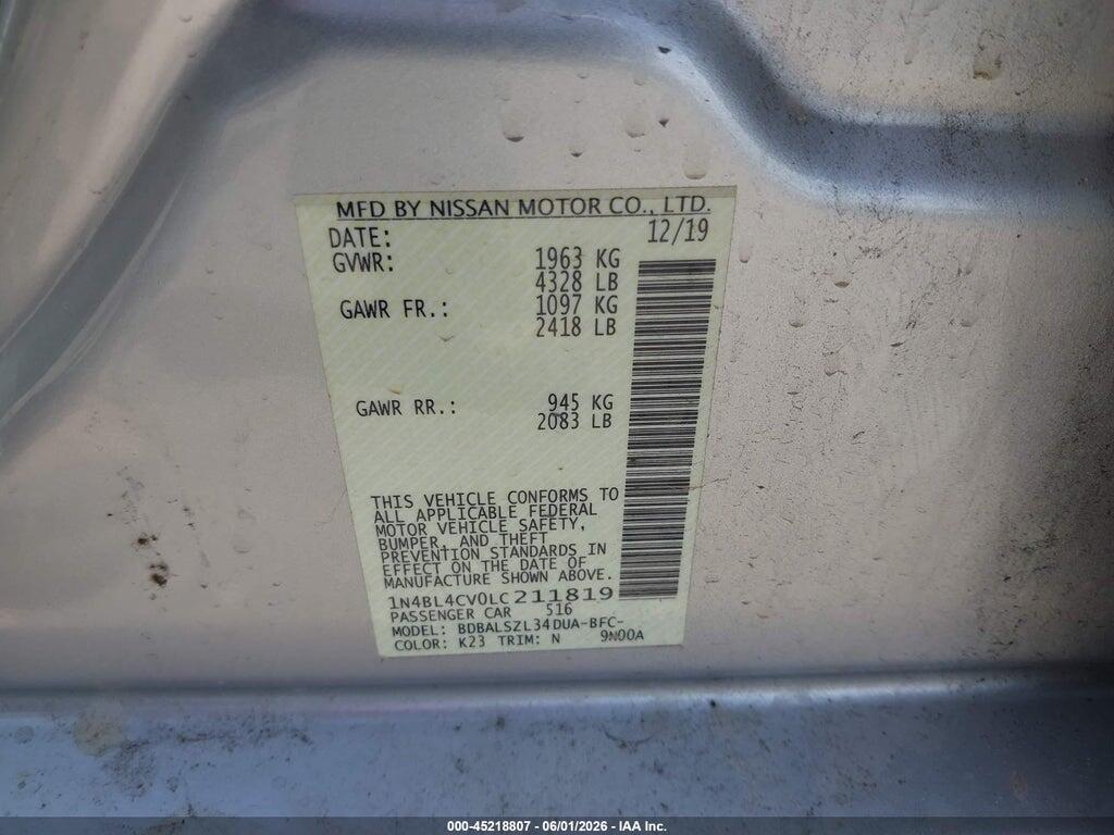 1N4BL4CV0LC211819 2020 NISSAN ALTIMA photo no. 9